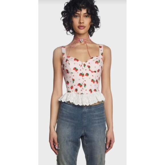 Dolls Kill X Strawberry Shortcake Meadow Greeting Corset Top M - Picture 2 of 9